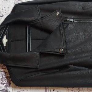 Grace & Lace Move Free Leather Like Bordeaux Moto Jacket Black Color Size Small